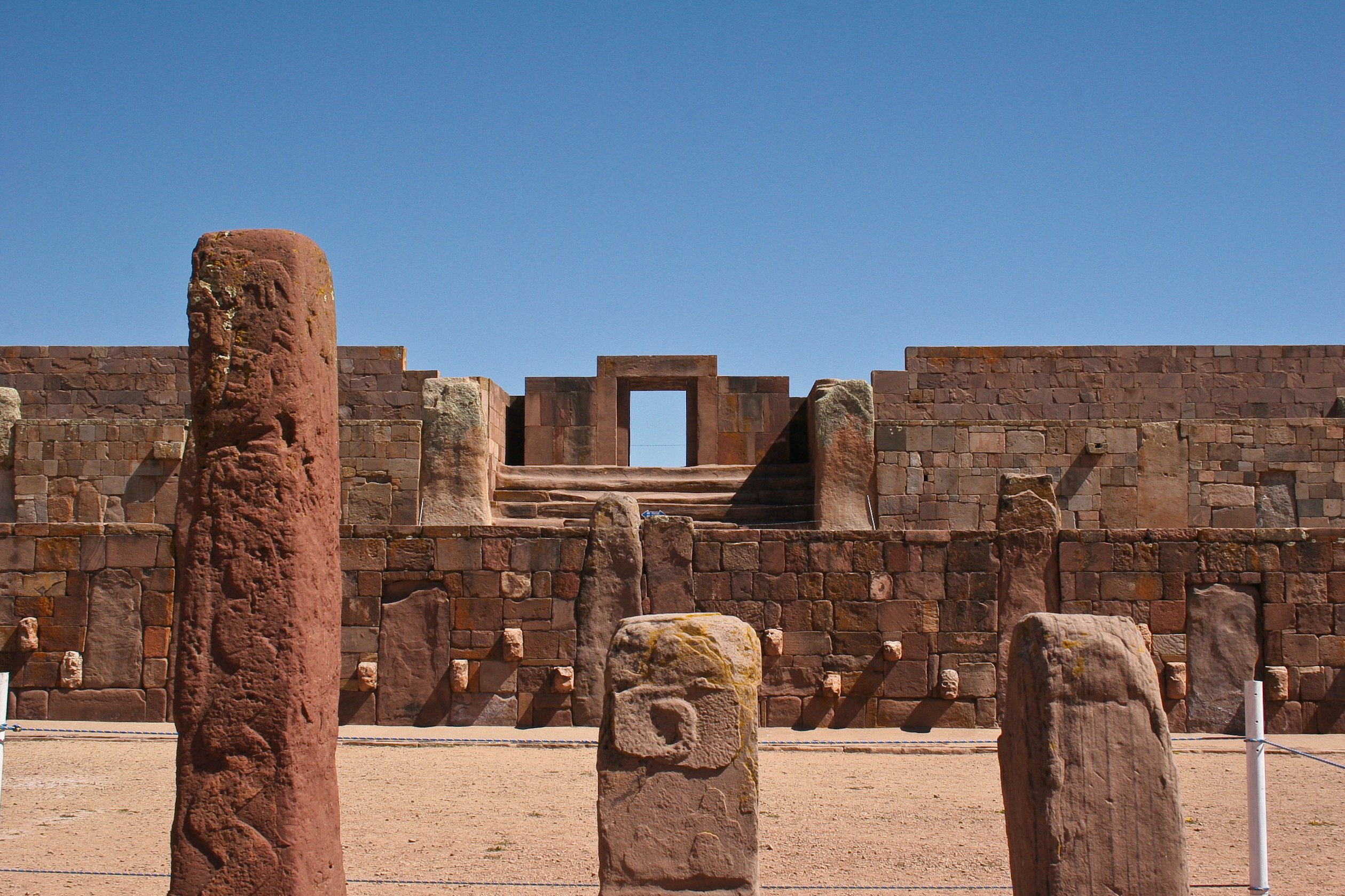 Kalasasaya Temple at Tiwanaku, a pre-Columbian archaeological site and UNESCO World Heritage site in Bolivia.