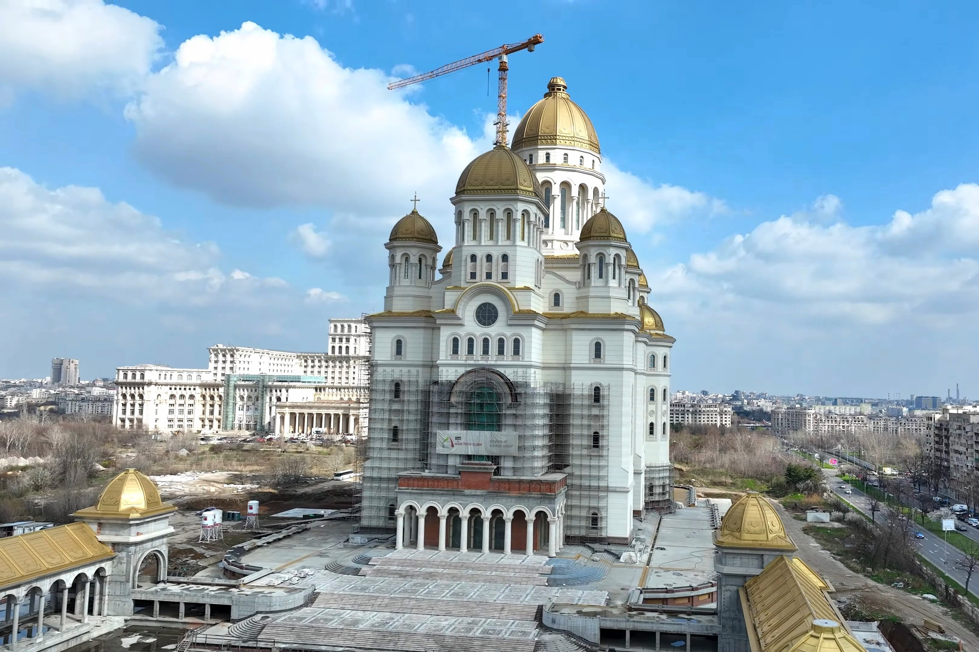 The National Cathedral (Catedrala Mântuirii Neamului) in Bucharest, a major Romanian Orthodox landmark near the Palace of the Parliament.