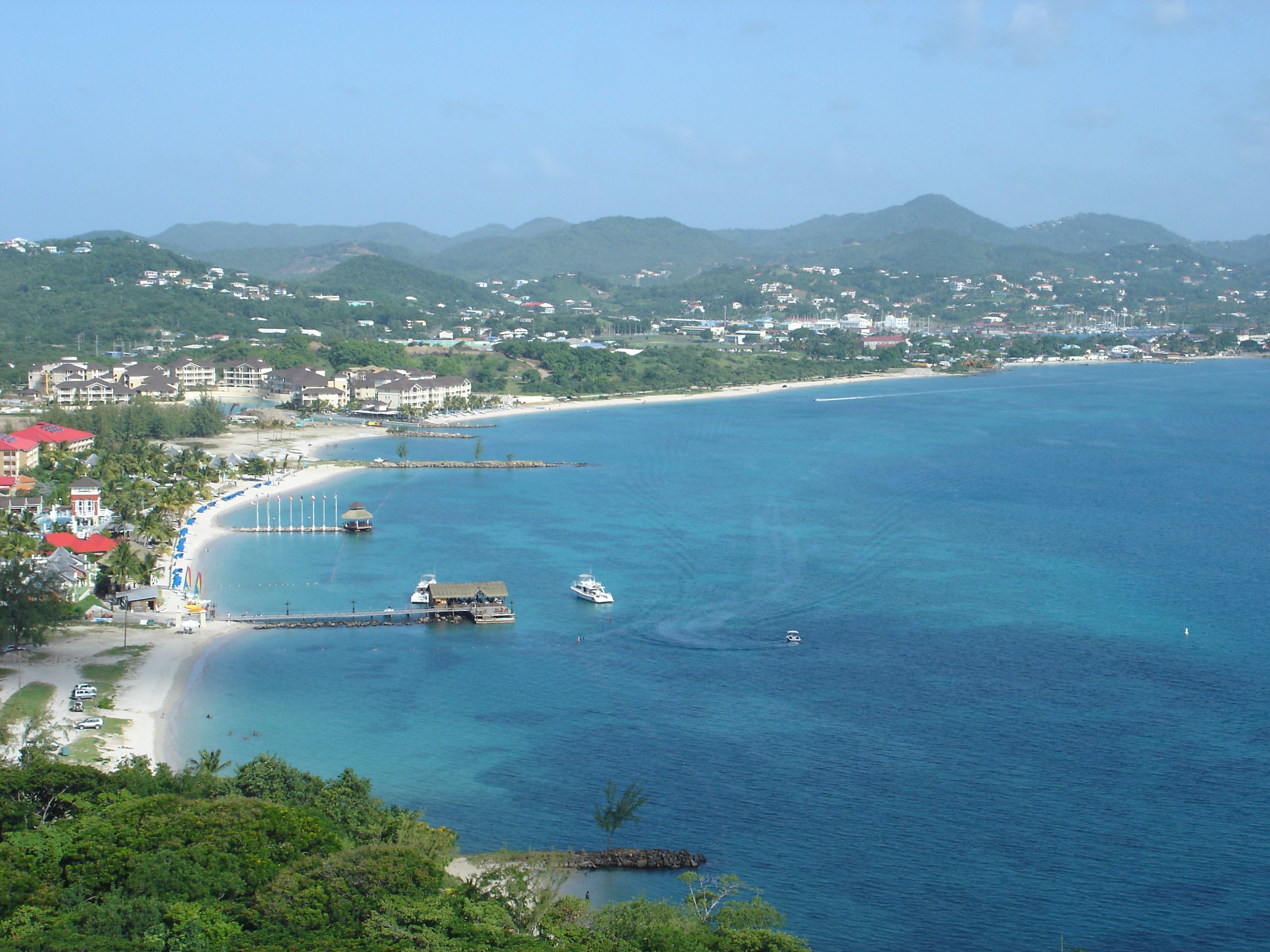 View from the top of Pigeon Island National Landmark, a historic site overlooking Rodney Bay in Saint Lucia.
